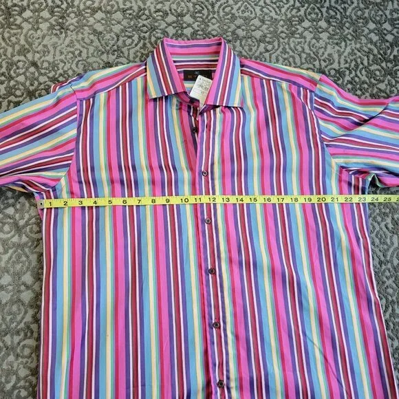 NWT ETRO Milano Rainbow Striped Button Up Men's Shirt Size 42 - Picture 8 of 11
